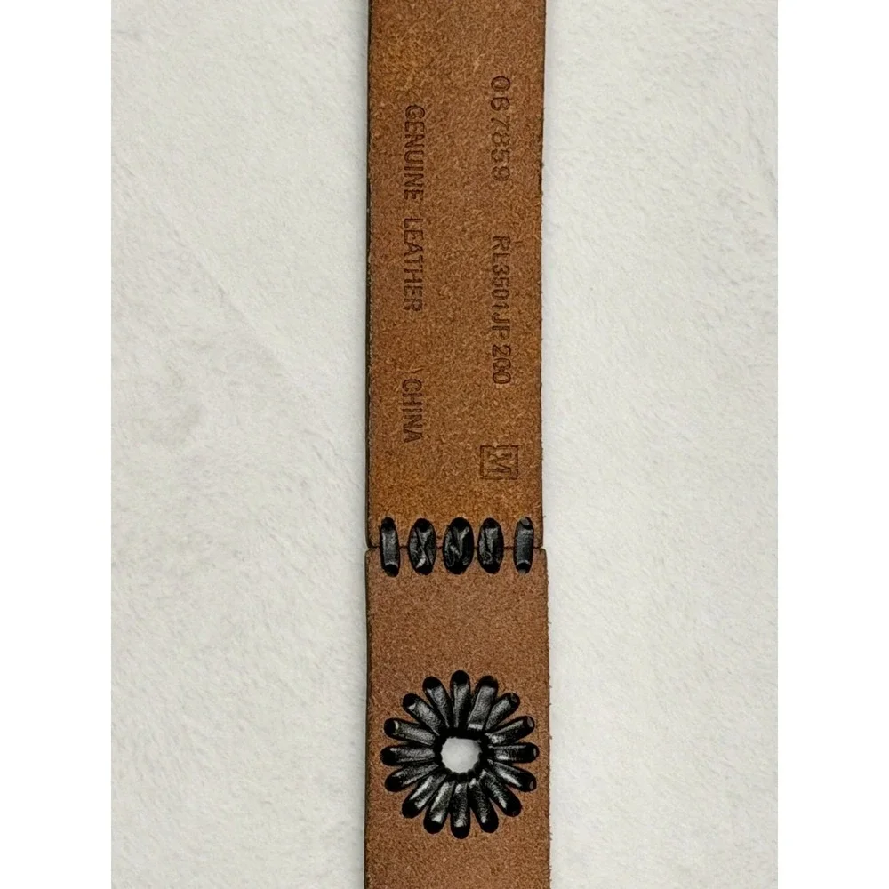 Leather Flower Stitched Brown Belt Women's  Medium Boho Whimsy Fits 34